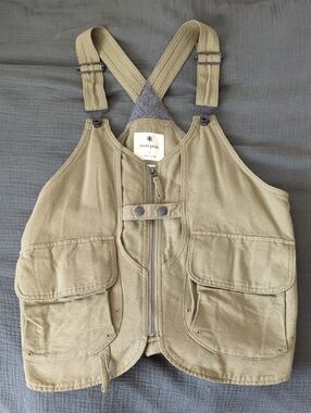 Snow Peak Olive Canvas Utility Vest with Crossback Straps